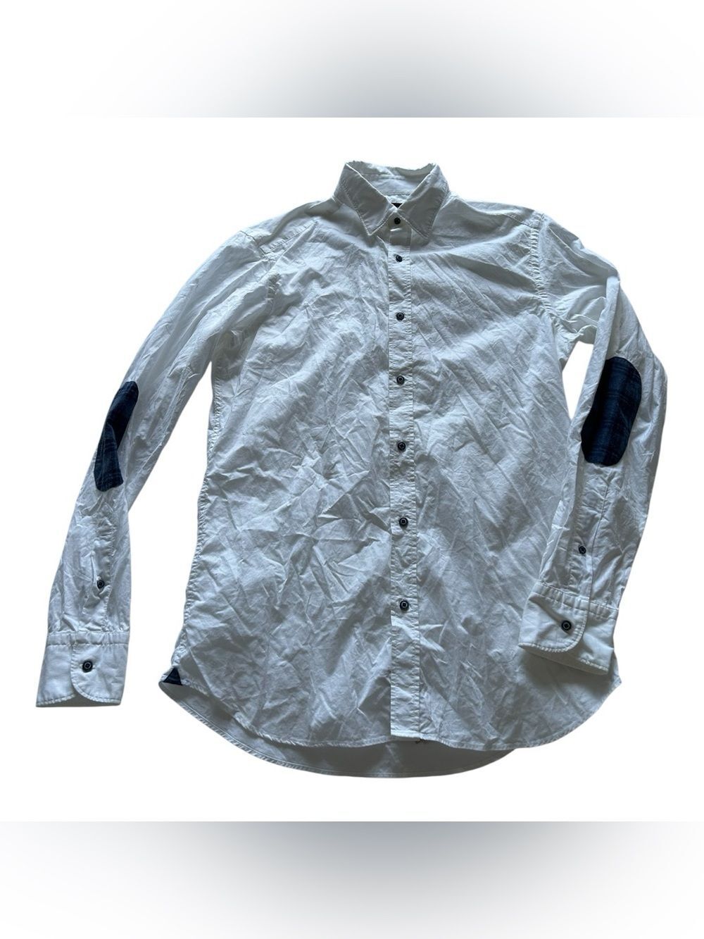 Massimo Dutti White Button Down Plaid Elbow Patch